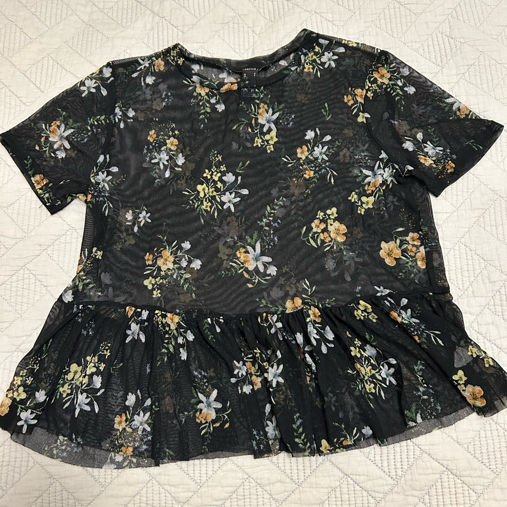Floral Black Peplum Top